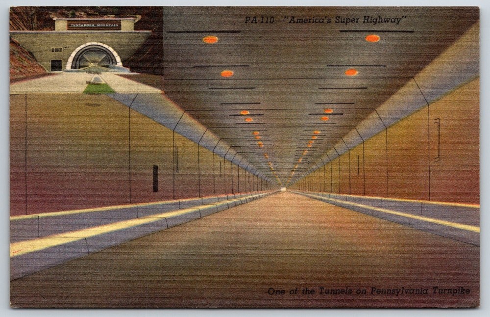 PA~Tunnel On Pennsylvania Turnpike Americas Super Hwy~PM 1947~Vtg Linen Postcard