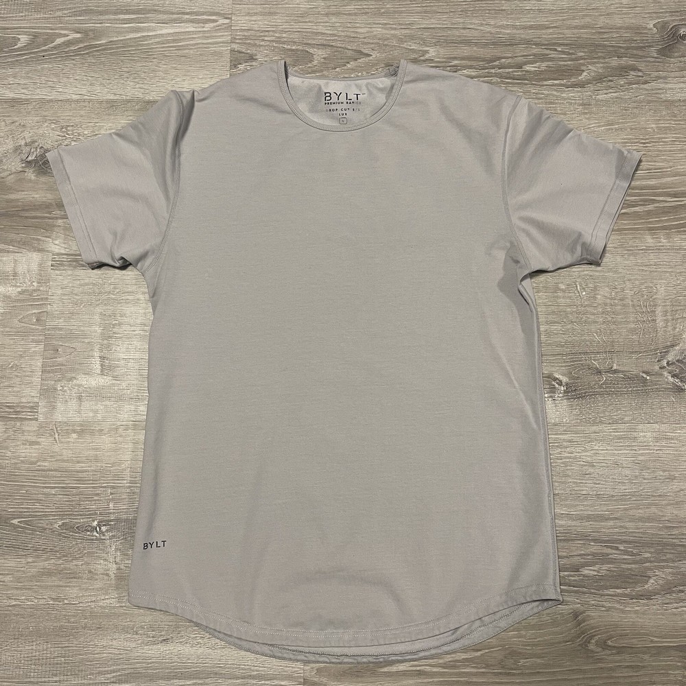 BYLT T Shirt Mens L Large Grey Premium Basics Drop Cut Performance Short Sleeve