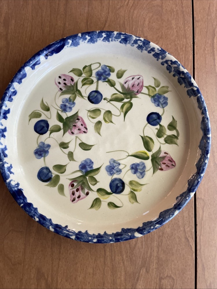 Vintage Alpine Pottery Roseville, Sponge Ware Wild Blueberry Pie/tart Plate 9.5”