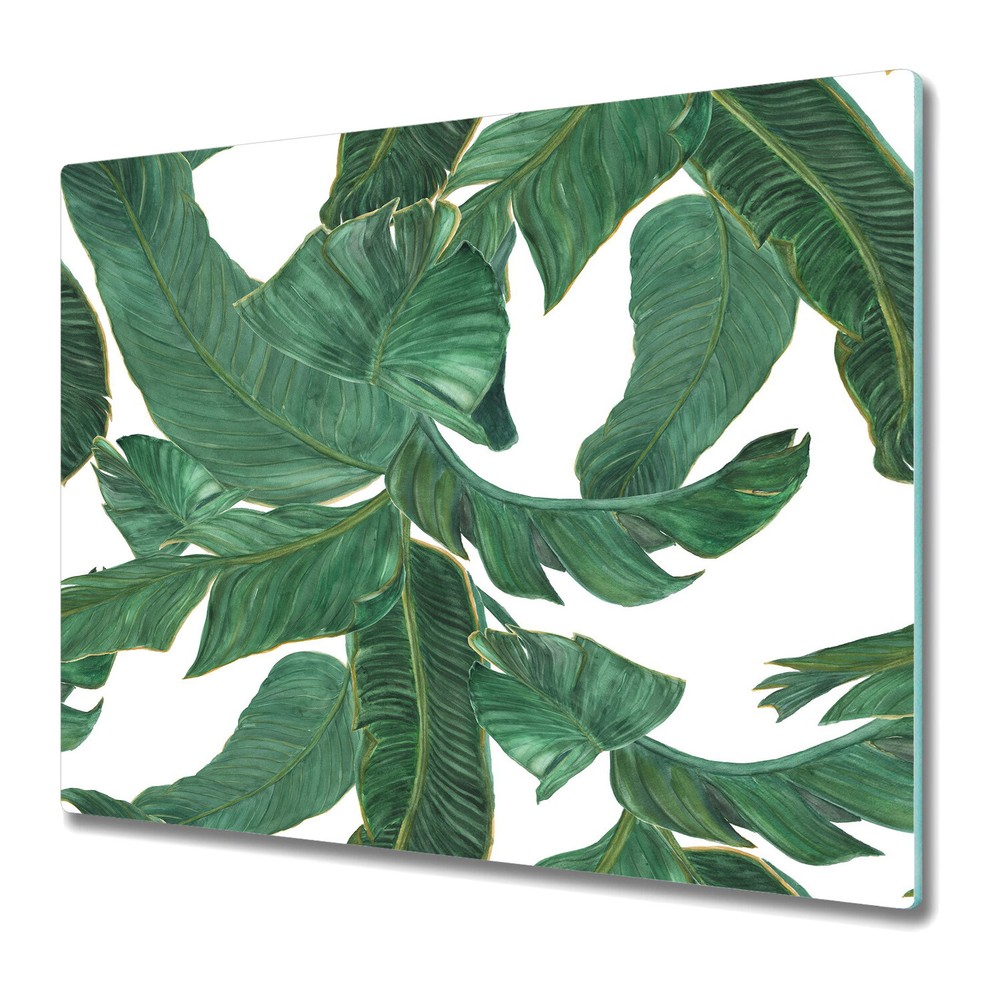 Glass Kitchen Chopping Cutting Board Banana Paradise leaves Watercolour 60x52