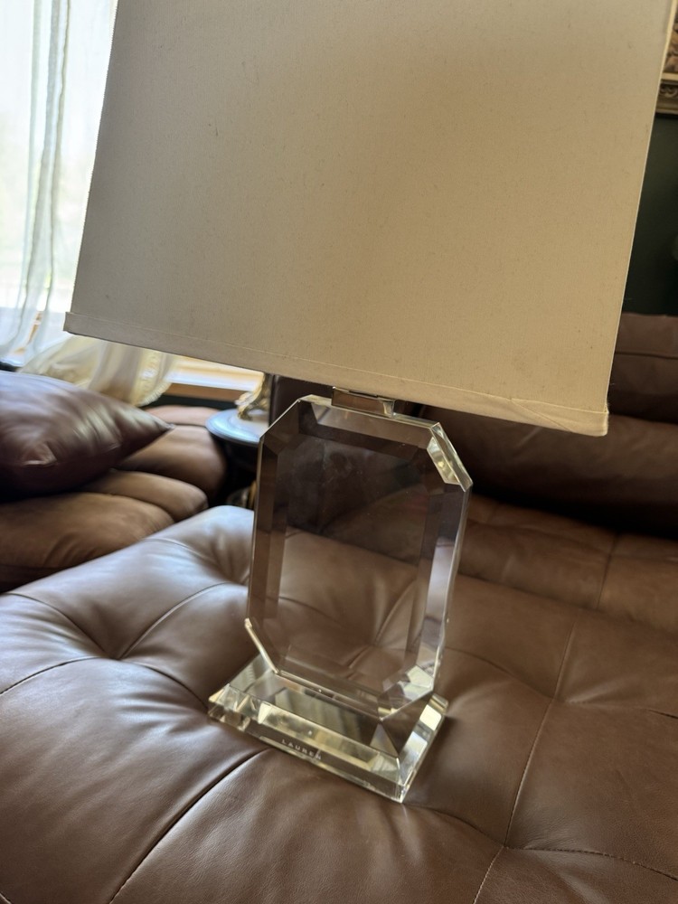 Ralph Lauren LAUREN Crystal Emerald Cut Table Lamp Faceted Glass Base w/ Shade