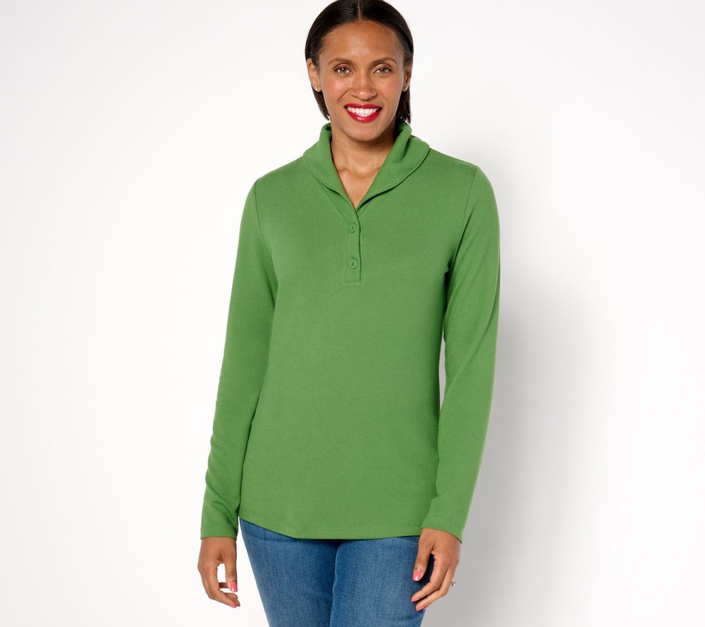 Maya J Women's Top Sz XS Denim & Co. Essentials Heavenly Jersey Green A673728