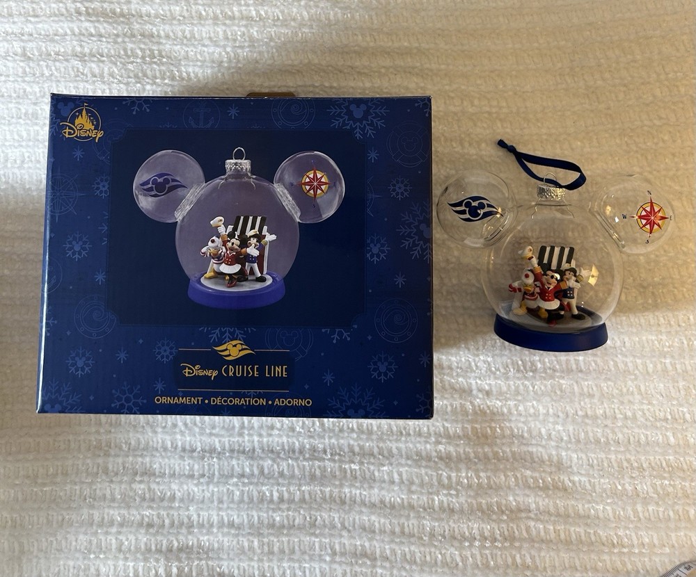 NEW 2026 Disney Cruise Line DCL Mickey Minnie Donald Glass Ornament New In Box