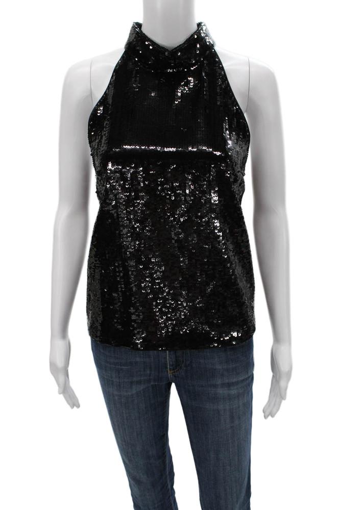 Theory Women Halter Sleeveless Blouse Tank Black Polyester Button Size MFree Shipping in US $100+ Orders | $6.95 Orders Below