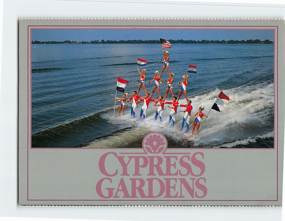 Postcard Human Pyramid Water Ski Cypress Gardens Florida USA