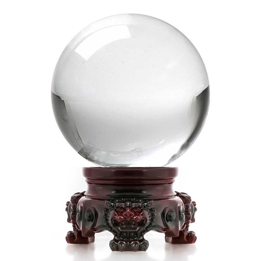 3 inch (80mm) Clear Crystal Ball with Redwood Lion Resin Stand and Gift Box f...