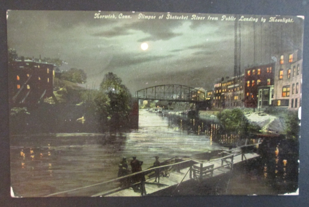 Glimpse Of Shetucket River By Moonlight Norwich CT Posted DB Postcard