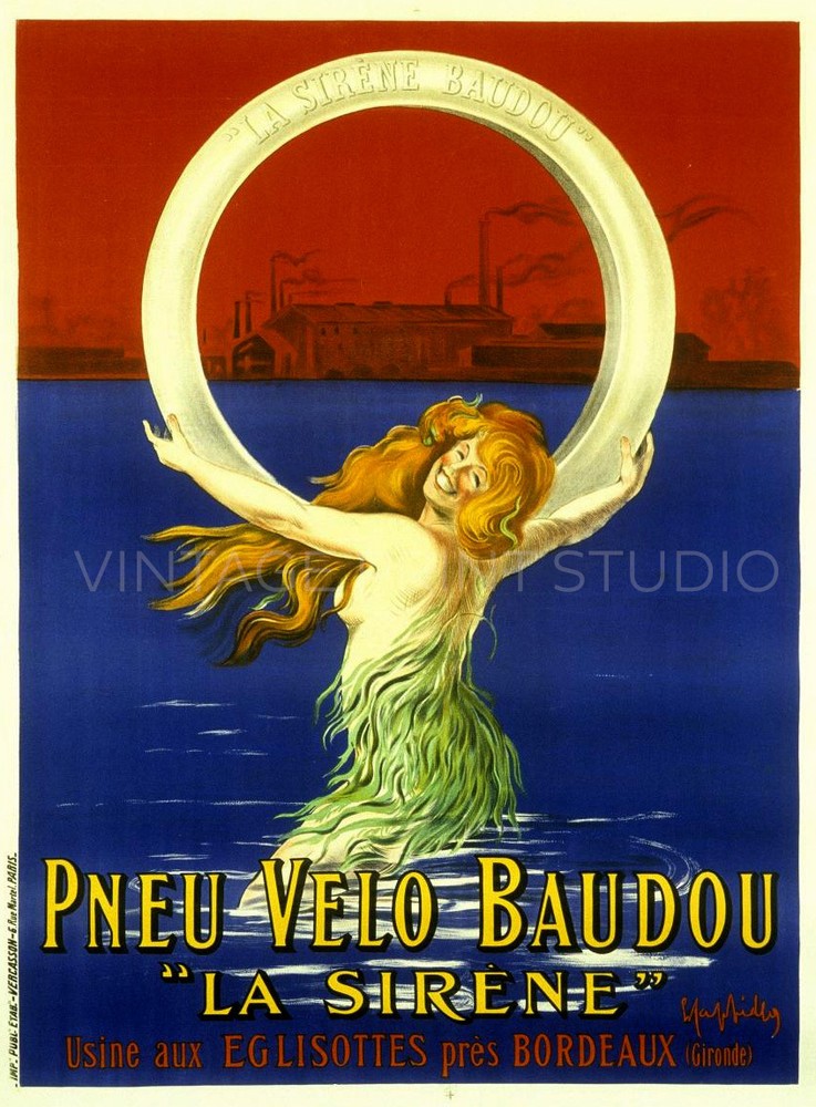 La Sirène Baudou 1910 Cappiello Vintage Tire Poster Repro Canvas Print 20x27