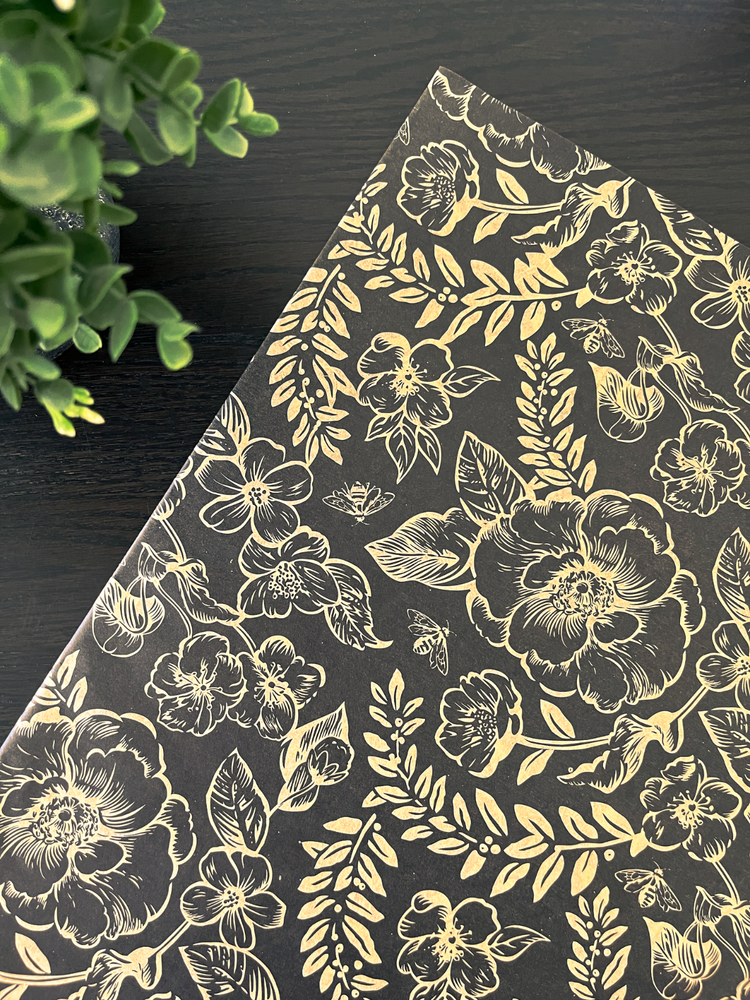 BLACK TIMELESS FLORAL Design Tissue Paper Sheets Choose Size & Package Amount