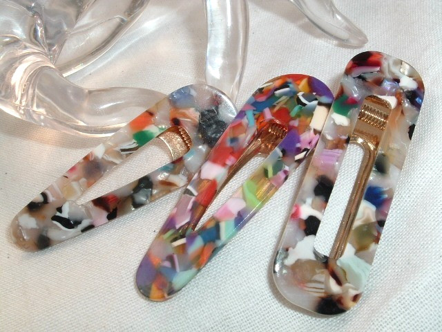 3 Colorful Confetti Marbled Lucite Hair Clips