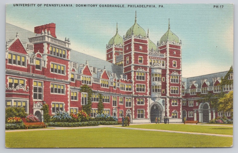 Postcard University of Pennsylvania Dormitory Quadrangle Philadelphia PA c1942