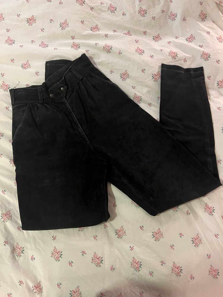 Vintage Pege Skinn 100% Leather High Waist Pants Black S/M Made in Sweden