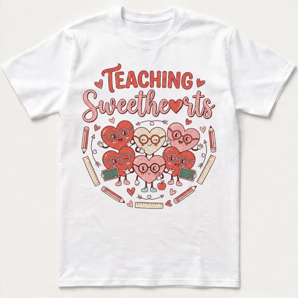 Teaching Sweethearts Teacher Cute Valentines Day T-shirt, Retro School Love Tee