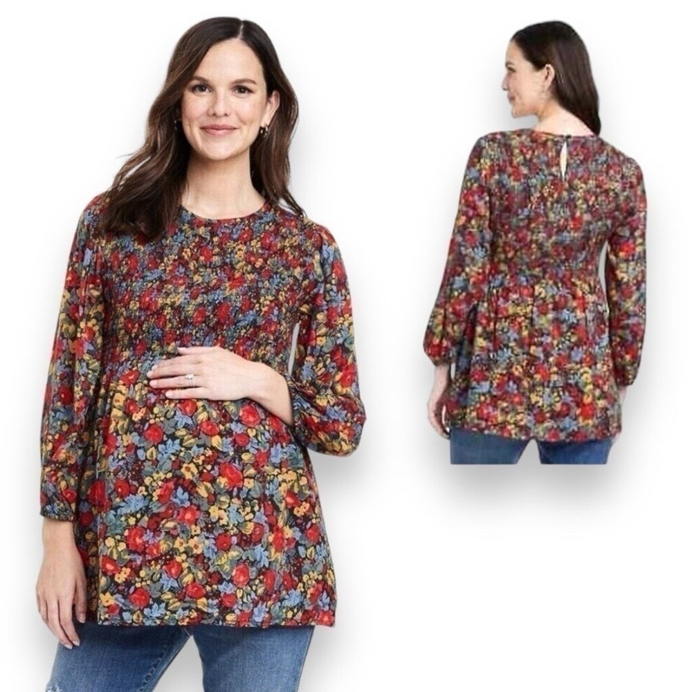 Ingrid & Isabel Maternity Women's Medium Floral Long Sleeve Smocked Top