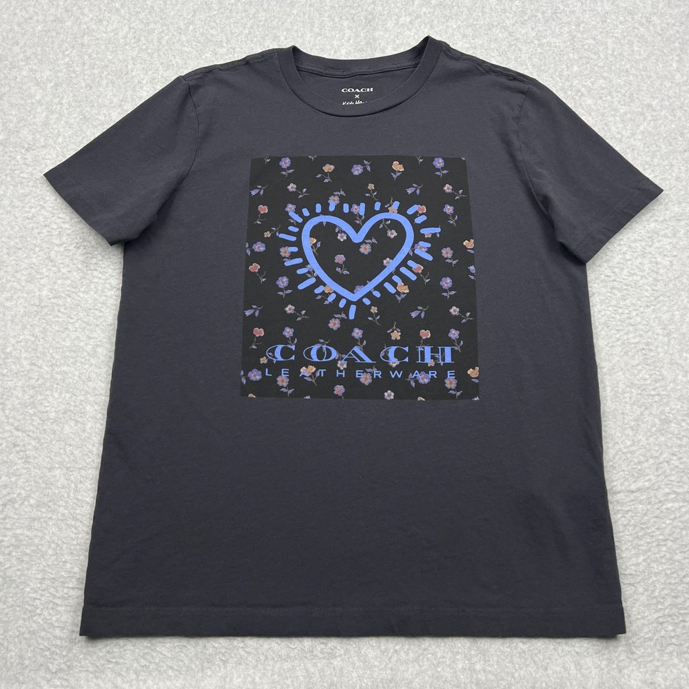 Coach x Keith Haring Shirt Women's Large Black Printed Heart Graphic Crew Tee