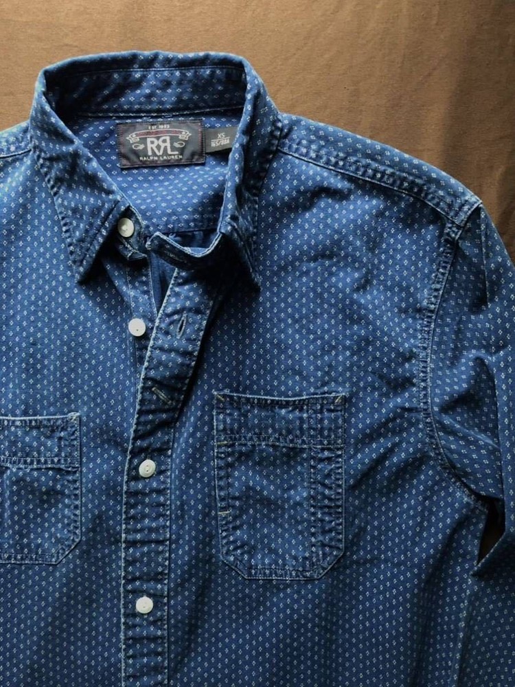 Excellent Condition RRL CALICO INDIGO WORK SHIRT Double RL Calico All Over _#581