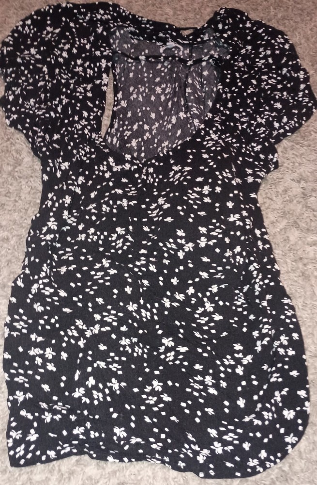 Women Floral Print Sexy Spring Top Size Large White Black Maurice's