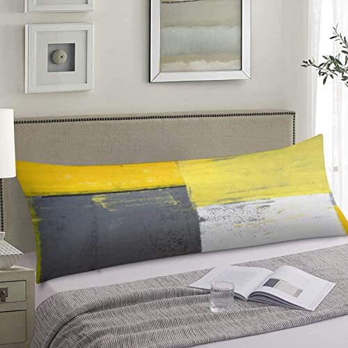 Grey & Yellow Abstract Grunge Art Body Pillow Cover 20x54 Inch Pillowcase 011-image