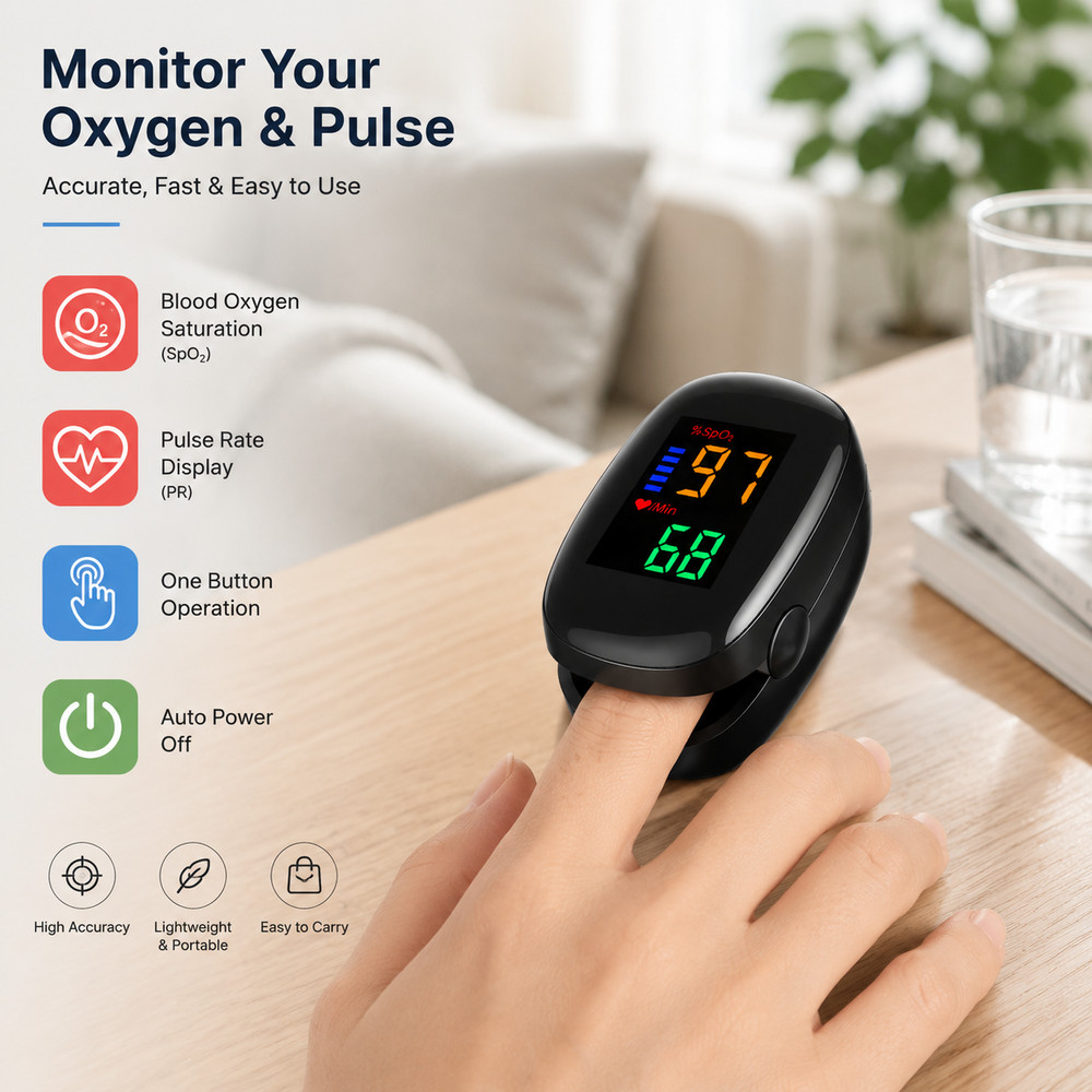 Fingertip SpO2 Oxygen Saturation Heart Rate Monitor Portable Blood Oxygen Meter