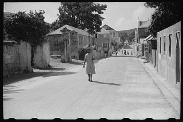 Christiansted St Croix Virgin Islands 1940s Street Scene Woman Walking