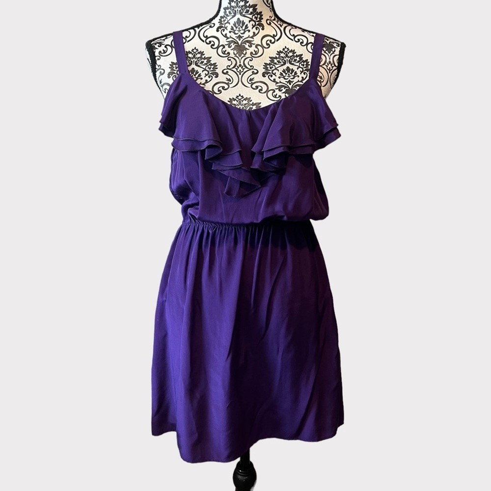 Amanda Uprichard Purple Silk Minidress with Ruffle Neckline size M