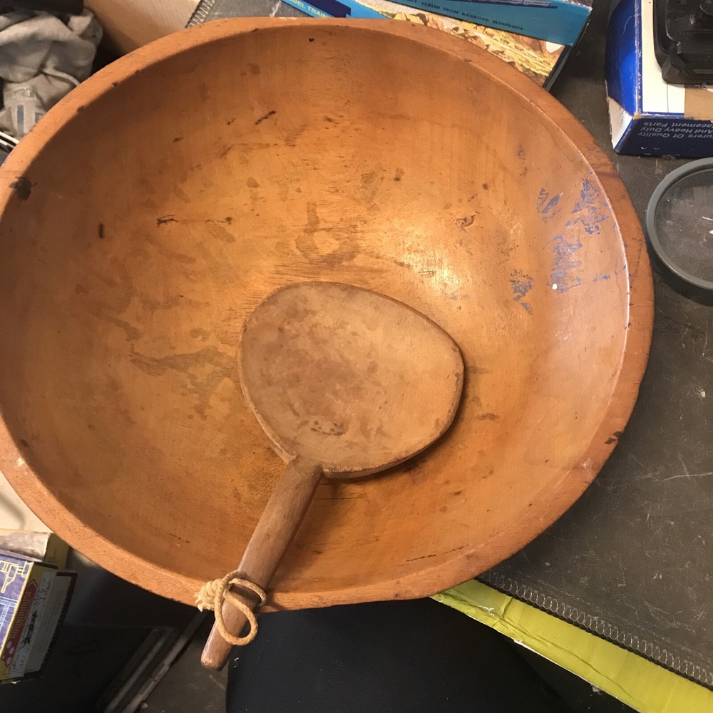 Vintage Wooden Dough Bowl W/scoop  ( Floor )