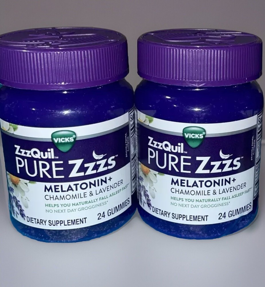 2 Bottles ZzzQuil Pure MELATONIN + Chamomile Lavender Gummies, 48ct Total