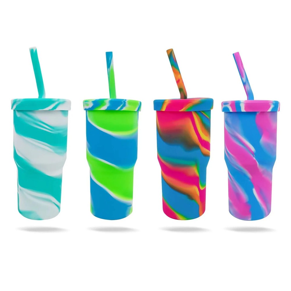 30 oz Quencher Tumbler Reusable Travel Drinking Mug with Straw Lid Multicolored