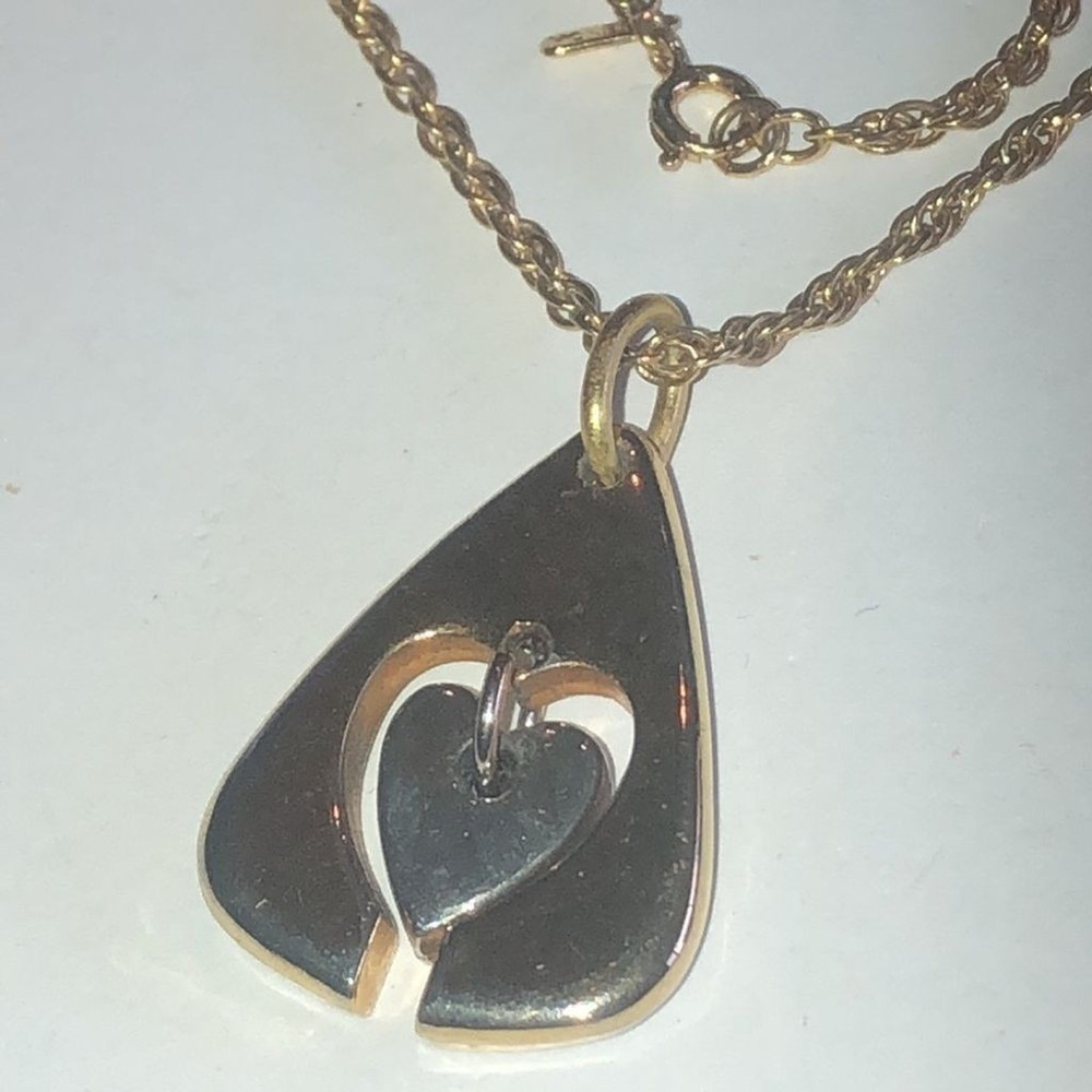 Monet Vintage Gold Tone Chain & Silver Tone Heart Boho Pendant Necklace
