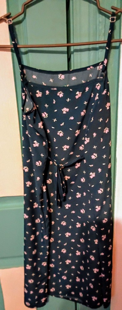 Women's Navy Pink/White Floral Midi Slip Dress Square Neck Adjustable Straps S