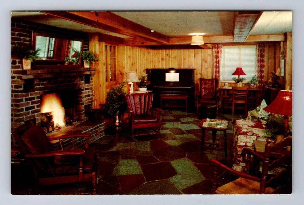 Lake Placid, NY-New York, Homestead Lounge Game Room Fireplace Vintage Postcard