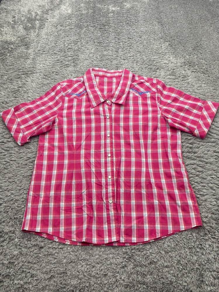 Bit & Bridle Shirt Women Large Bubblegum Pink Plaid Western Cowgirl Pearl Snap