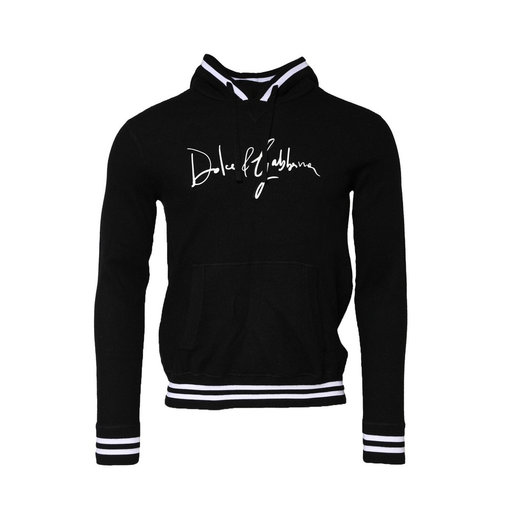 DOLCE & GABBANA Sweater Black Hooded Logo Print Sweatshirt IT48/US38/M 1500usd