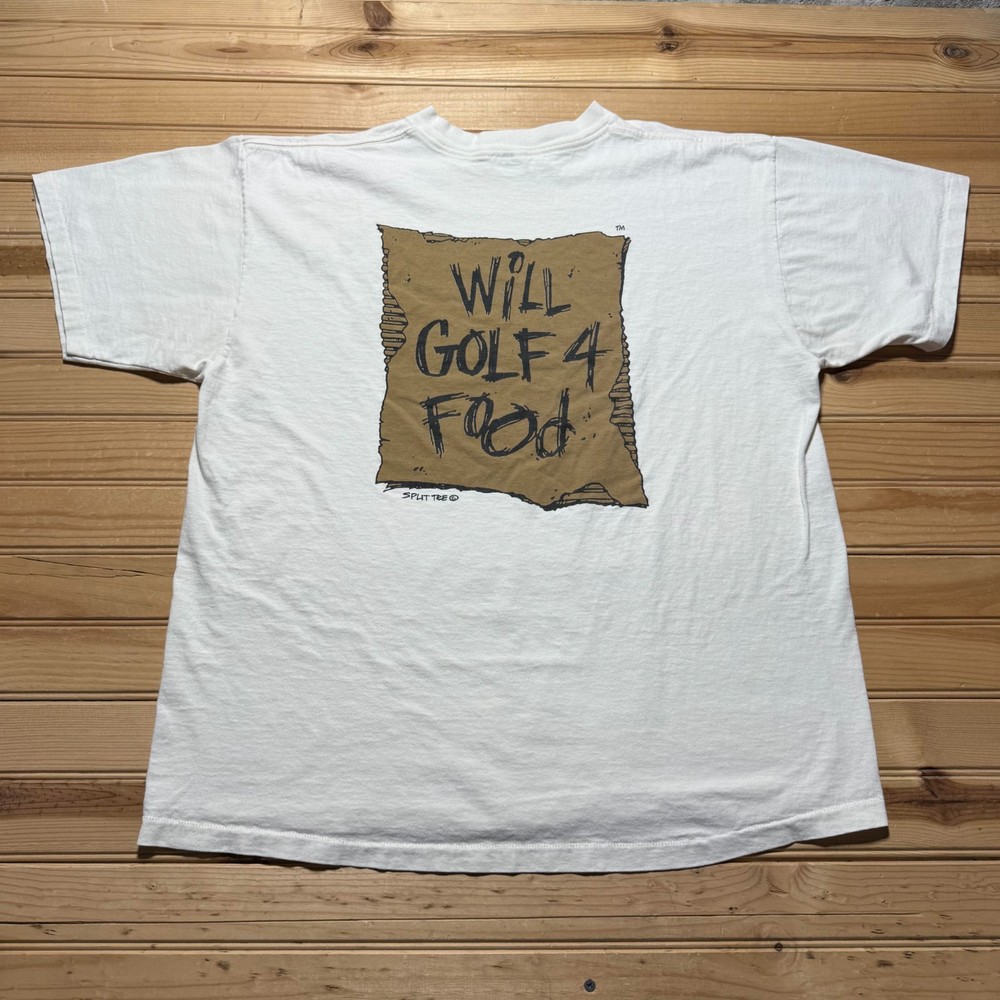 Vintage 90s Will Golf 4 Food Split Tee Sports Funny Humor Graphic T-Shirt USA XL