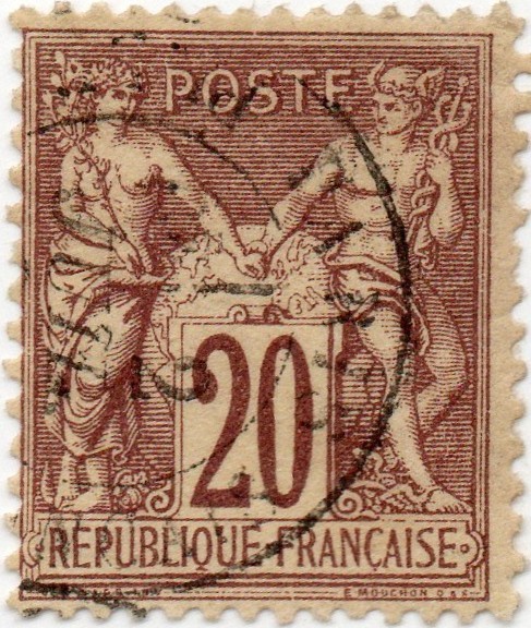 France: SC# 70 (T1) used - 20c red brown, straw -  Peace & Commerce