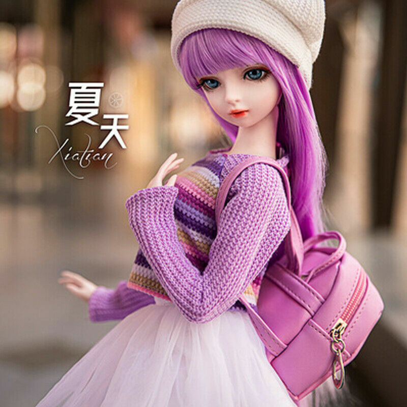 FULL SET BJD Doll 1/3 Handpainted Makeup Jointed Girl Eyes Purple Hair Clothes