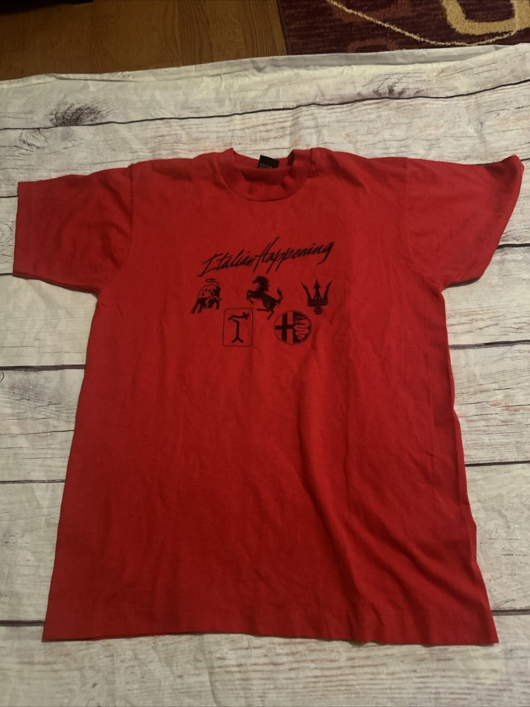 Vtg Sports Car T Shirt Screen Stars Large Italy Red Vtg Single Stitch