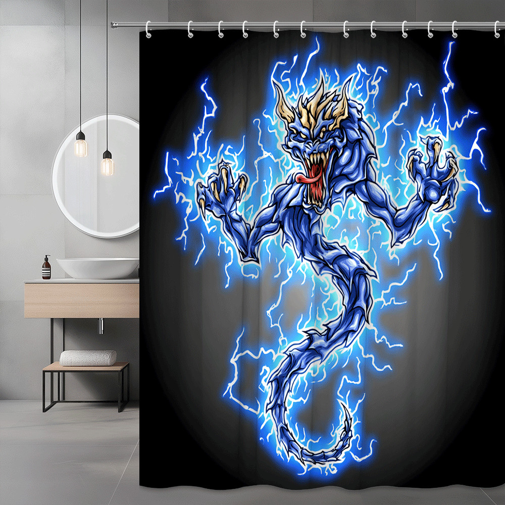 Blue Lightning Monster Shower Curtain Graphic Print
