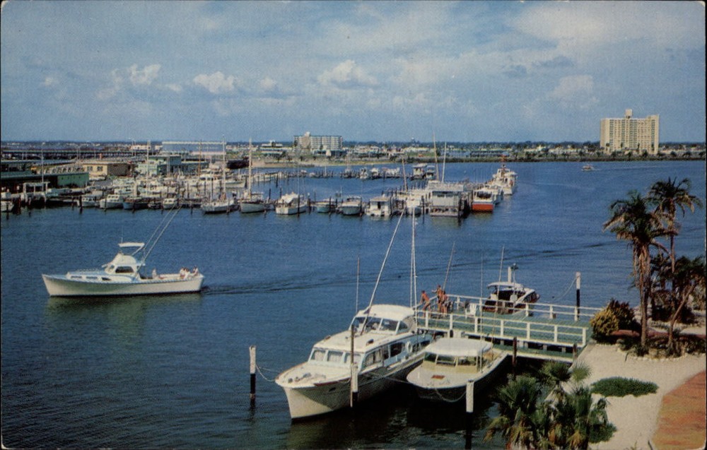 Clearwater Beach Florida Marina Yacht Basin pleasure craft vintage postcard