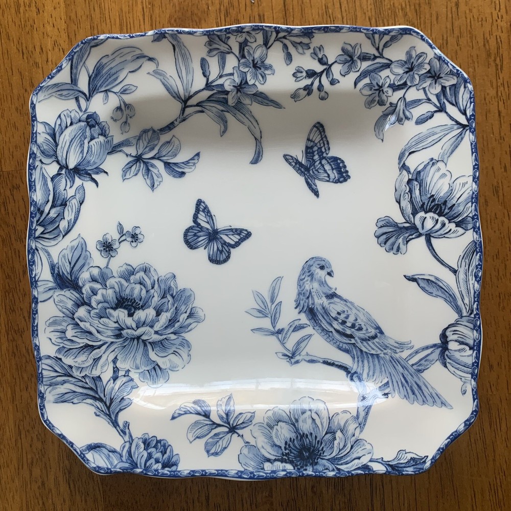 Pier 1 Imports Adrianna Porcelain Plate Flowers Bird Butterflies Blue White