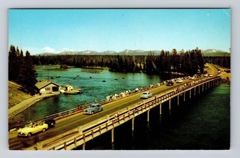 Yellowstone National Park, Fishing Bridge, Yellowstone Lake, Vintage Postcard