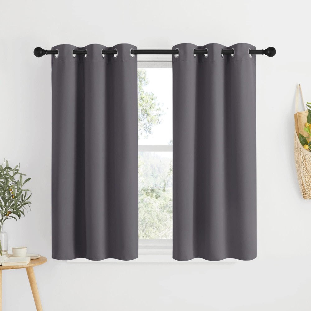 Blackout Curtains 48 Inch Long Grey Thermal Insulated Set of 2 Panels for Bedroom