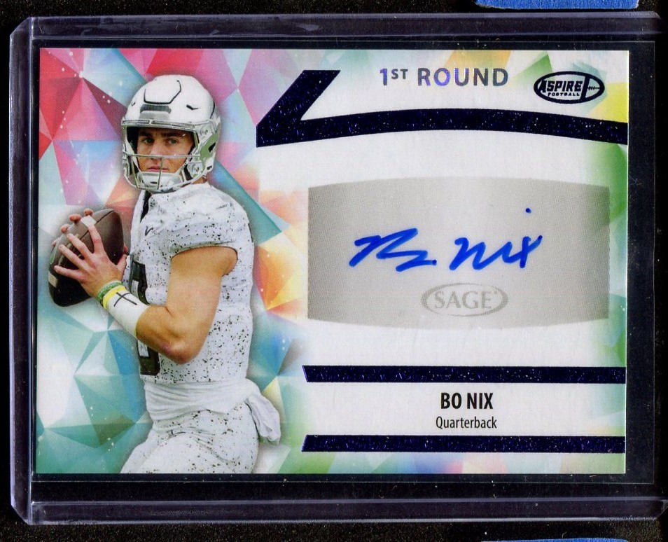 Bo Nix 2024 SAGE Aspire 1st Round Auto On-Card