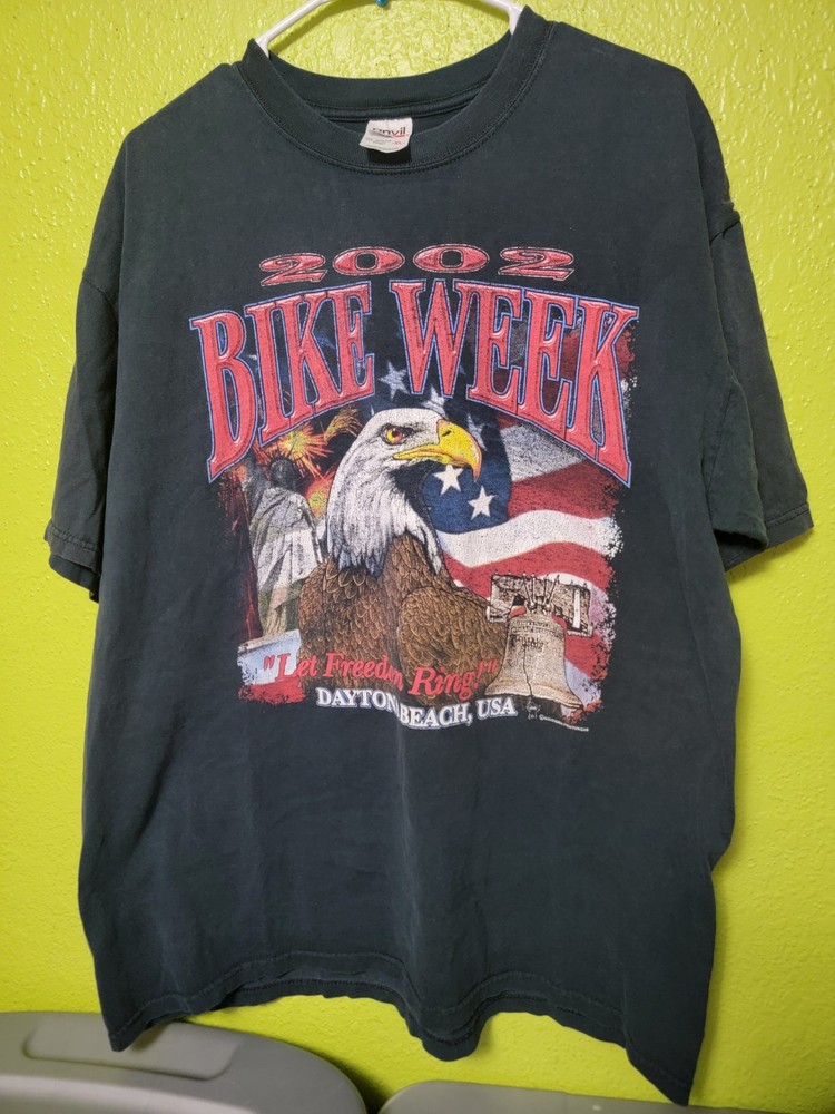 Vintage 2002 Bike Week Daytona Beach Shirt Mens XL Black Eagle USA Flag Y2K