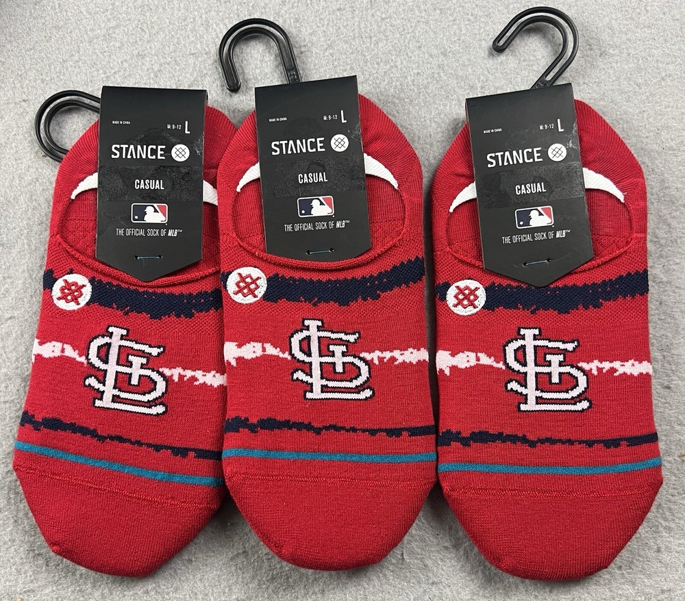 3 PAIRS Stance Red No-Show MLB Baseball St Louis STL Cardinals Chalk Socks Sz L
