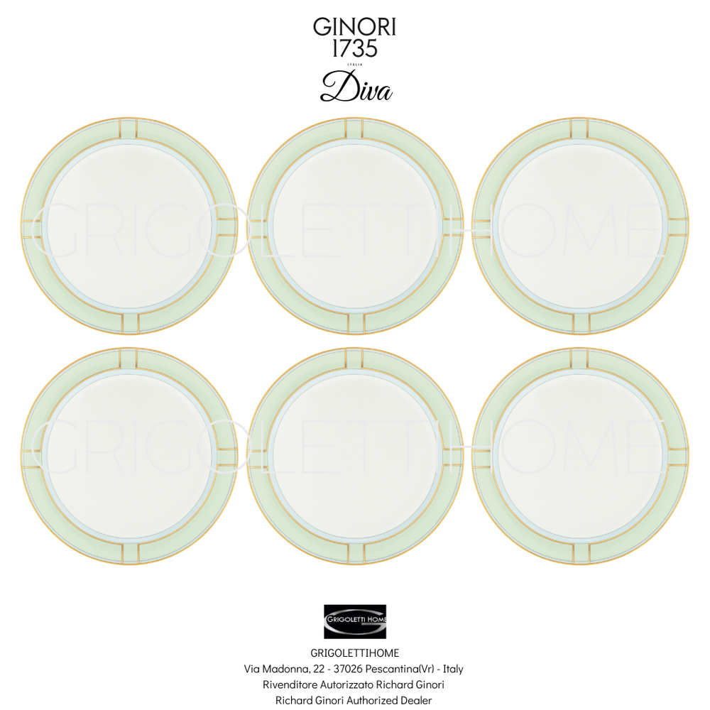 Richard Ginori - Diva Verde - Set Of 6 Dinner Plates 27 CM - Retailer