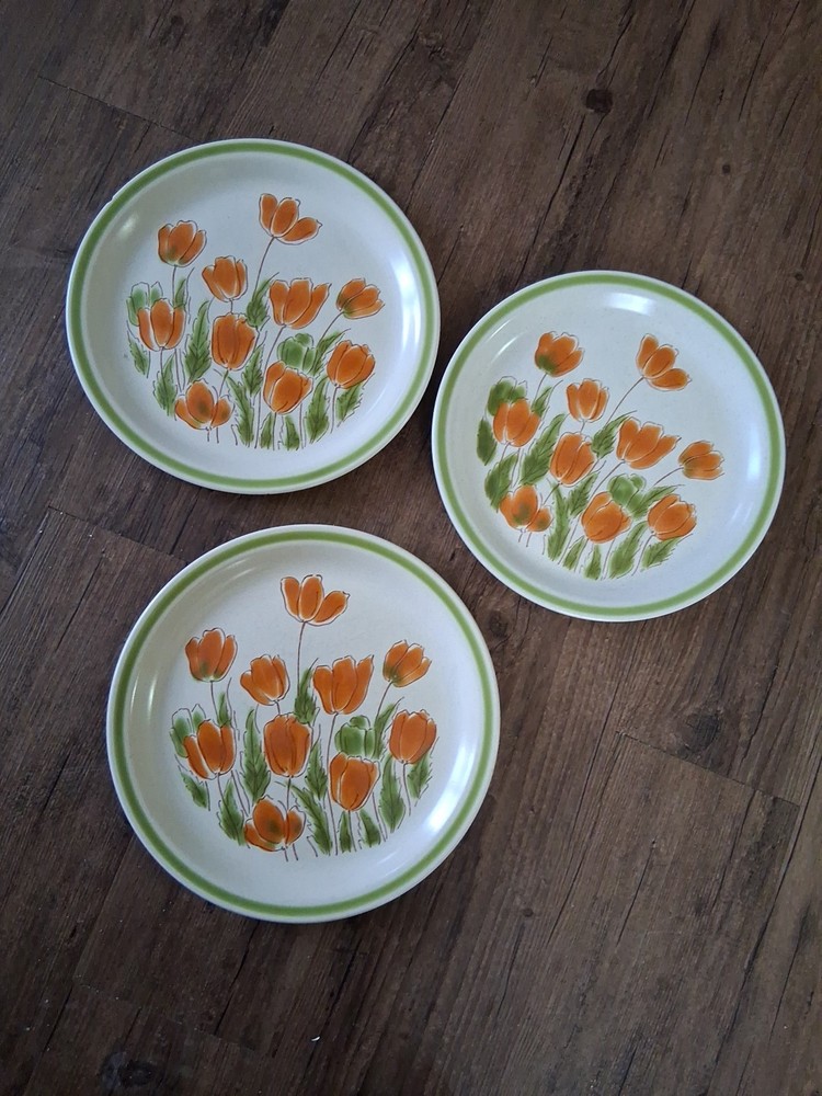 Meadowbrook Stoneware Set Of 3  Vintage Floral Plates Made In Japan
