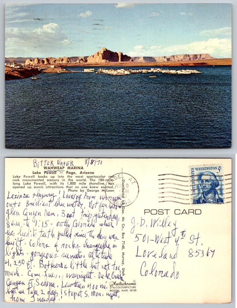 Wahweap Marina Lake Powell Arizona Postcard 1970 Page AZ George McLean
