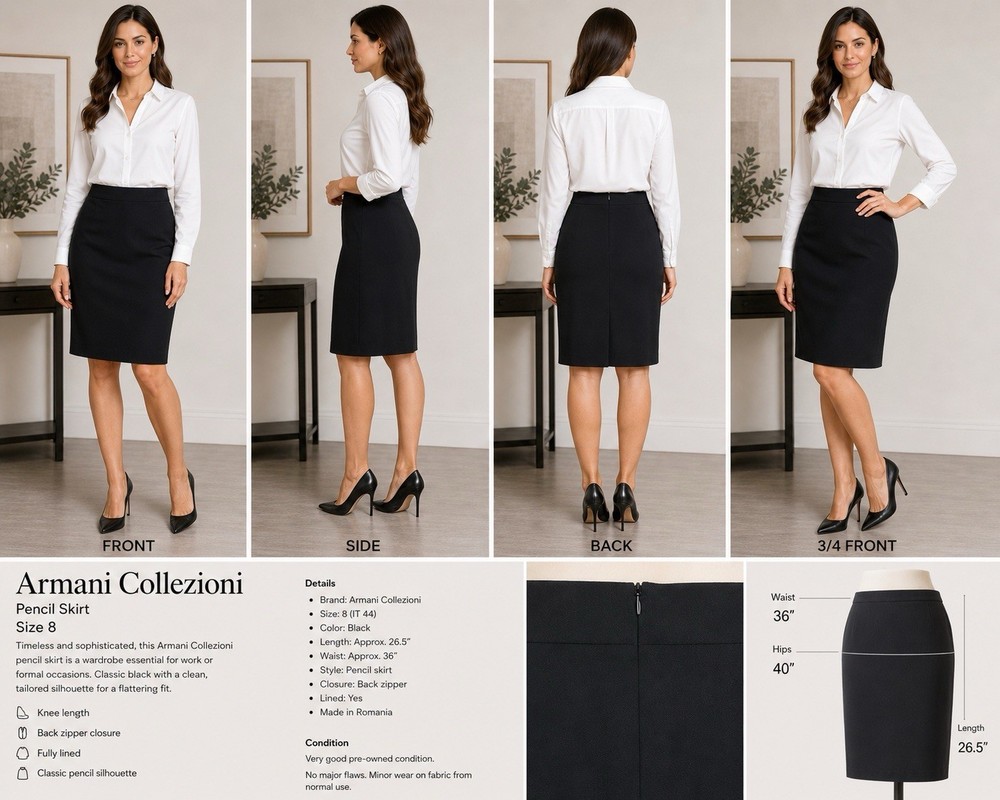 Armani Collezioni Black Pencil Skirt Size 8 Knee-Length Classic Workwear
