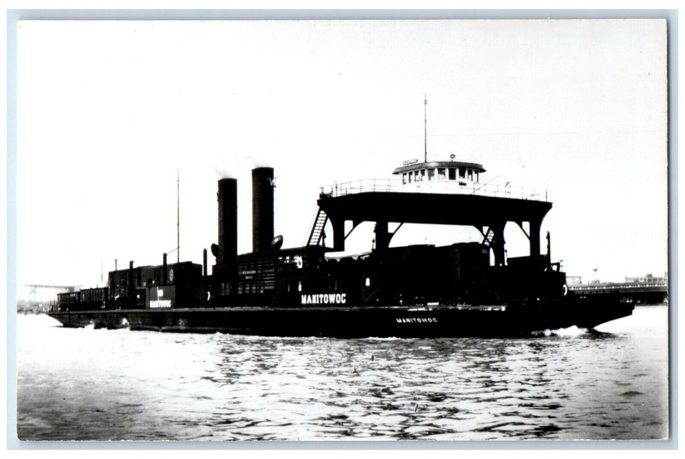 c1950's Manitowoc Boat Ferry View Wisconsin WI RPPC Photo Unposted Postcard